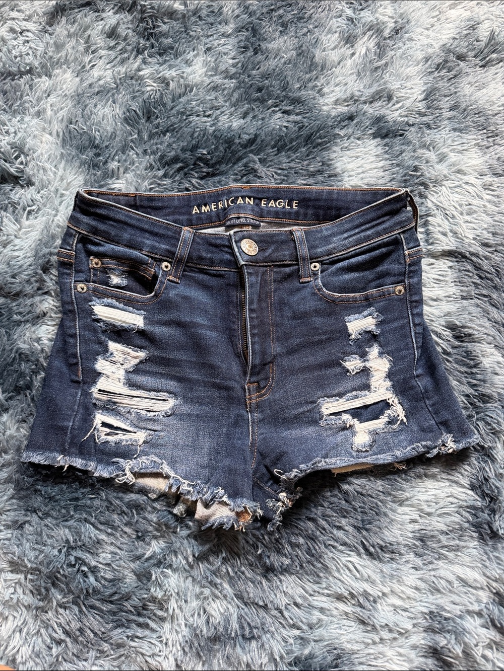 American Eagle Outfitters Dark Blue Distressed Denim Cutoff Shorts